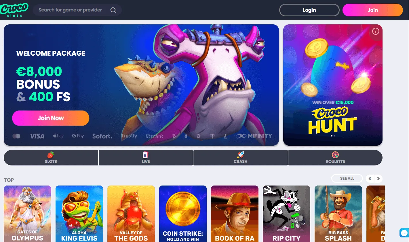 Crocoslots Casino games on desktop