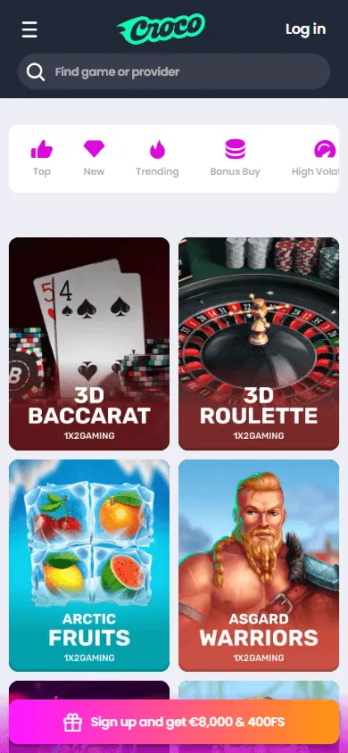 Crocoslots Casino mobile game library
